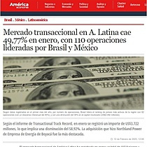 Mercado transaccional en A. Latina cae 49,77% en enero, con 110 operaciones lideradas por Brasil y Mxico